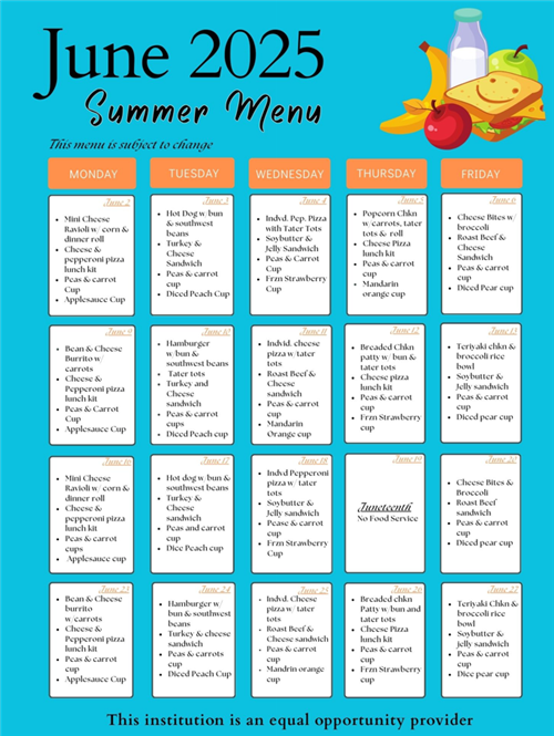 June 2025 Summer Menu